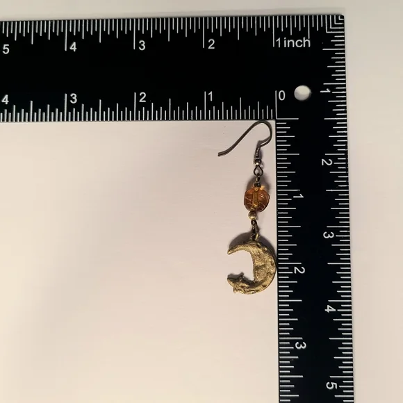 Y2K Celestial Sun Moon Stars Crescent Brass Earrings Glass Beads 90s Fairy Vtg - Picture 7 of 7
